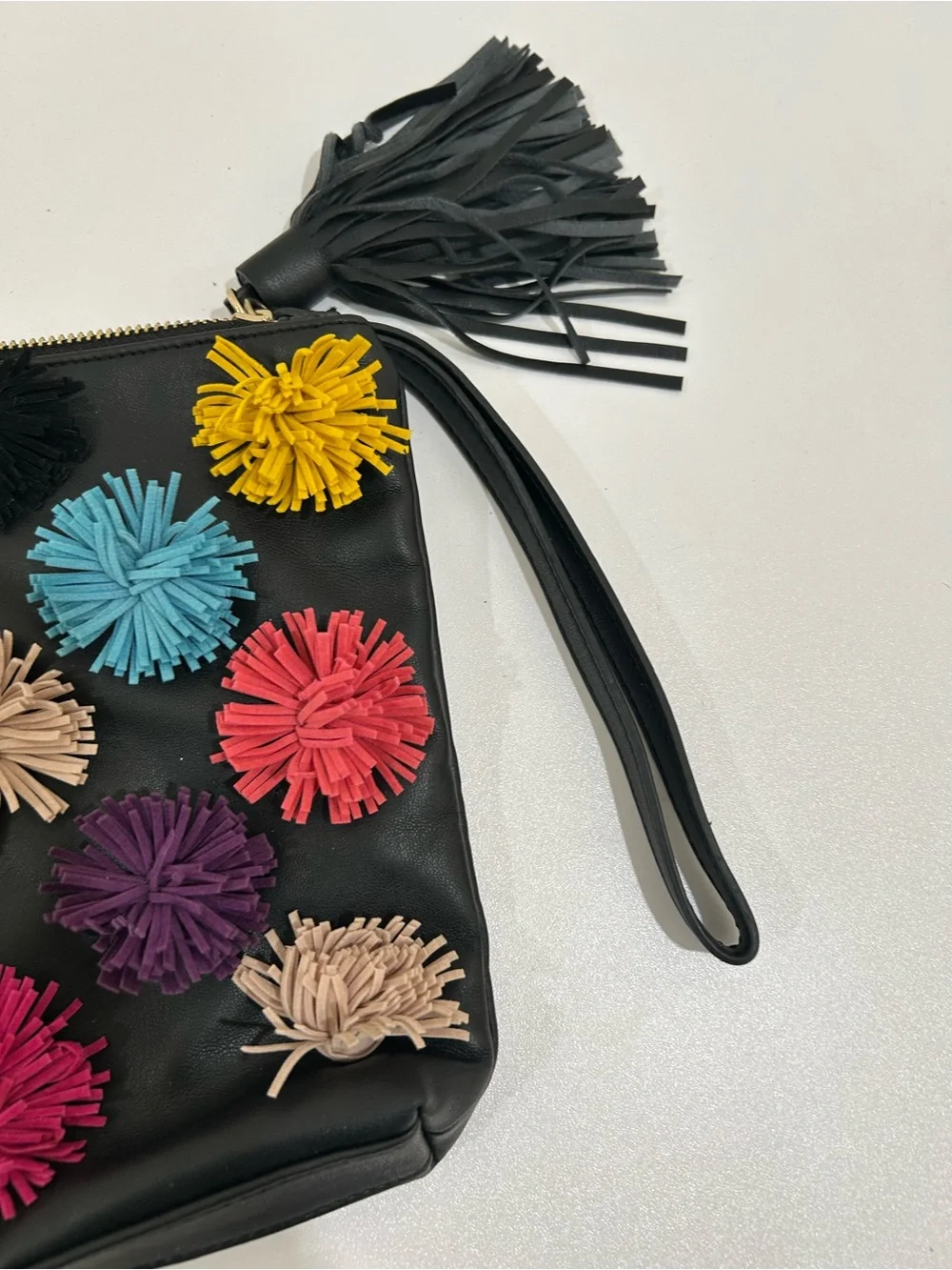 Gianni Bini Black Pom-Pom Accent Wristlet Clutch - Multicolor